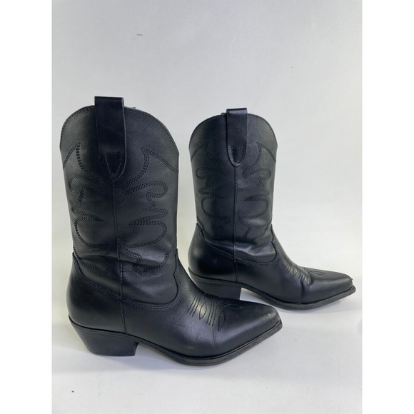 Steve Madden Black Leather Cowboy Boots Pointed Toe Western Made in Brazil 7 - Picture 4 of 9